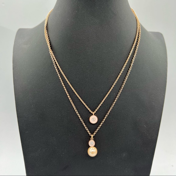 Kate Spade Rose Gold Tone Pearl Double Strand Necklace
